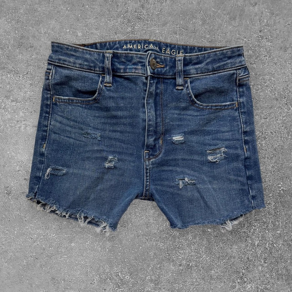 American Eagle Next Level Stretch Distressed Denim Cutoff Shorts Blue Womens 4